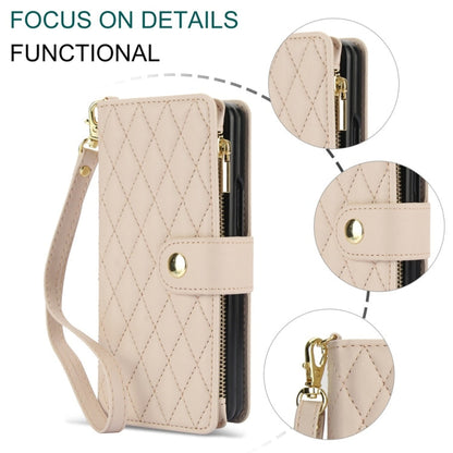 Rhombic Zipper Wallet Leather Case