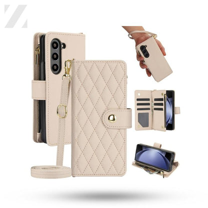 Rhombic Zipper Wallet Leather Case